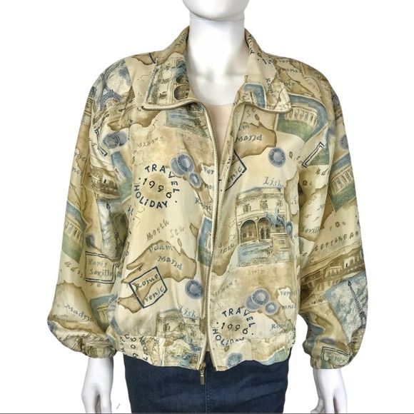 Casual Corner Jackets & Blazers - Vintage Casual Corner Petite Sophisticate Silk Travel Print Bomber